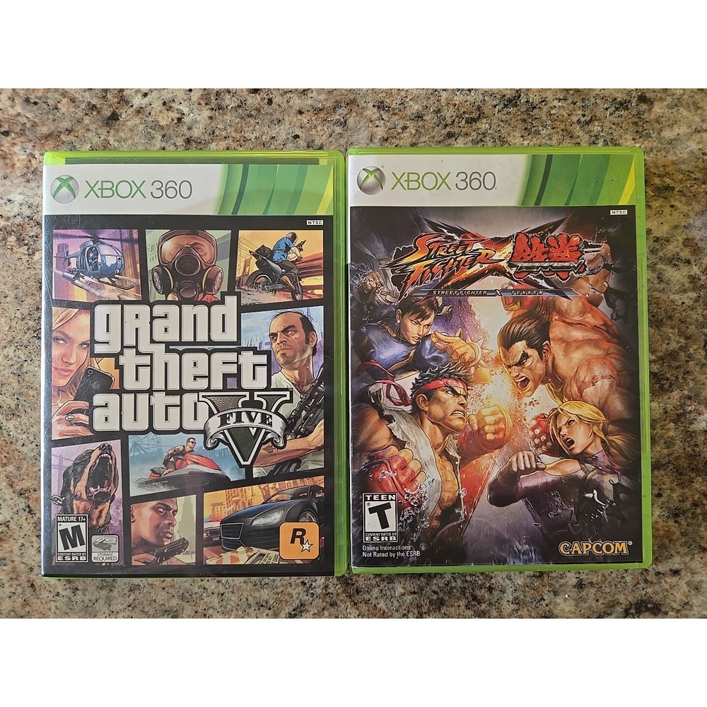 Video Game Lot Of 2 Xbox 360 Grand Theft Auto 5 Street Fighter X Tekken V Vs Cib